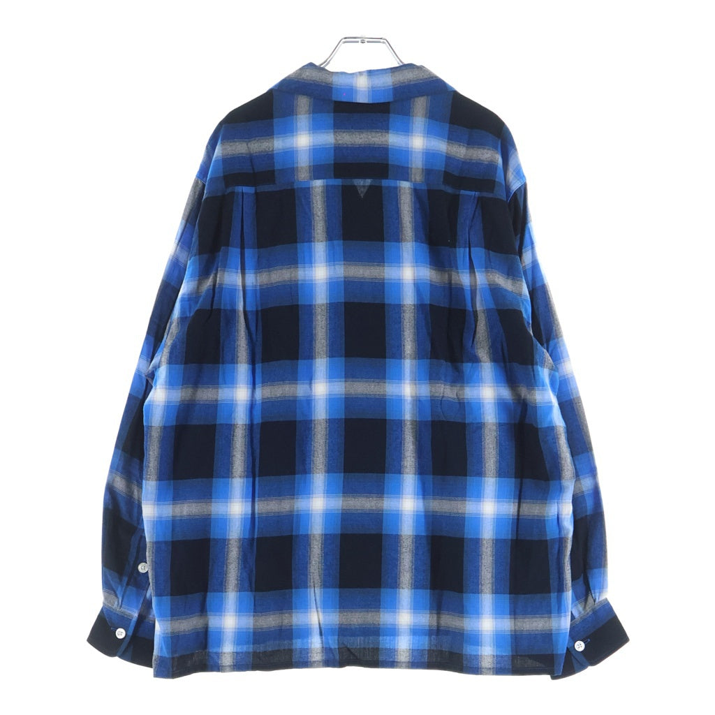 WACKO MARIA(ワコマリア) 24AW OMBRE CHECK OPEN COLLAR SHIRT L/S オンブレ チェック レーヨン 長袖 オープンカラーシャツ ブルー