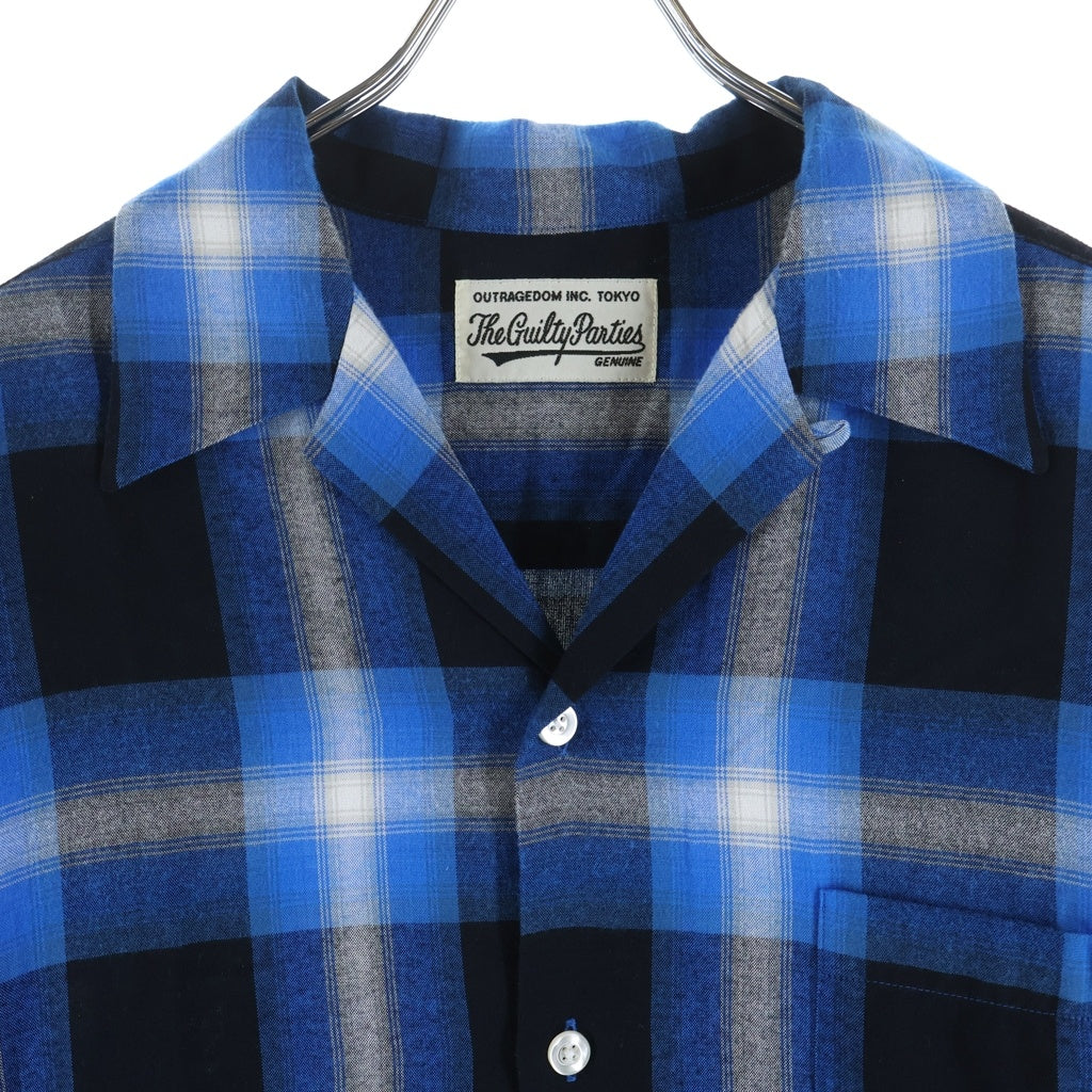 WACKO MARIA(ワコマリア) 24AW OMBRE CHECK OPEN COLLAR SHIRT L/S オンブレ チェック レーヨン 長袖 オープンカラーシャツ ブルー
