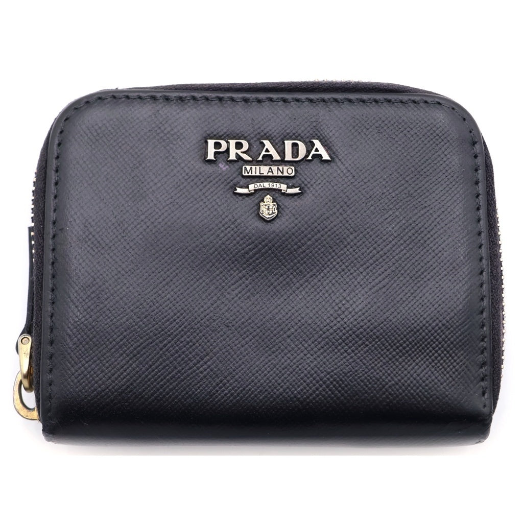 PRADA(プラダ) ロゴプレート ラウンドジップ レザー コインケース ブラック 1MM268 レディース