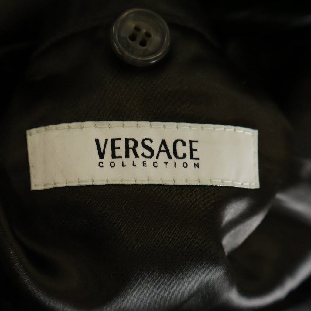 VERSACE COLLECTION(ヴェルサーチコレクション) ラムレザー ロング チェスターコート ブラック