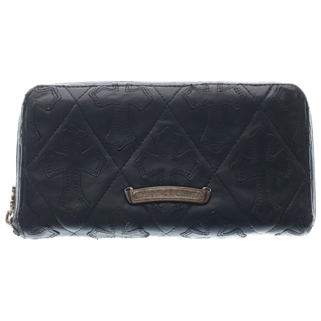 CHROME HEARTS(クロムハーツ) REC F ZIP QUILTED セメタリークロスキルティング レザー財布 ブラック