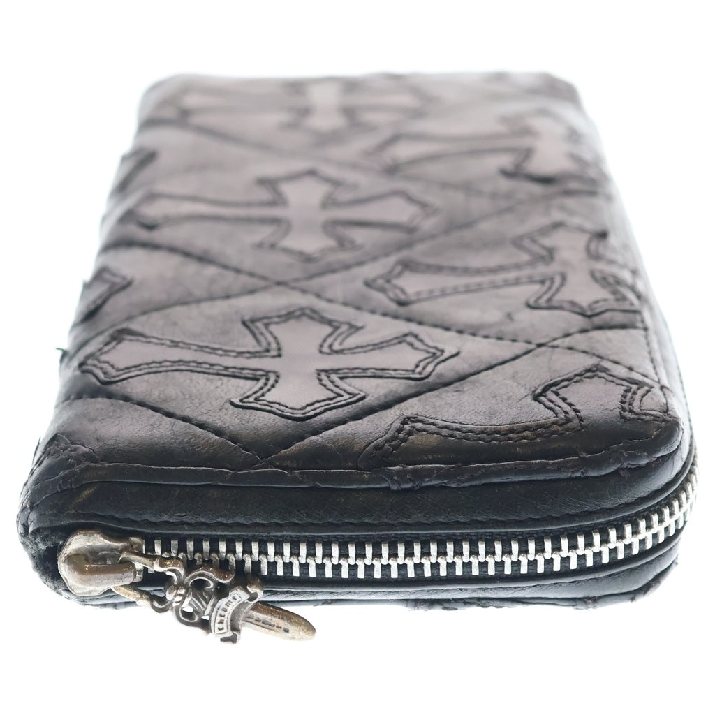 CHROME HEARTS(クロムハーツ) REC F ZIP QUILTED セメタリークロスキルティング レザー財布 ブラック