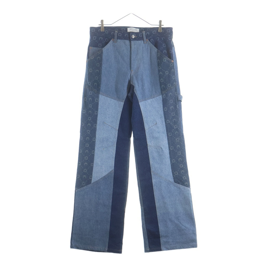 MARINE SERRE(マリーン セル) REGENERATED DENIM MOONOGRAM STRAIGHT LEG TROUSERS リジェネレイテッドデニム モノグラムストレートレッグトラウザーズ パッチワークペインターパンツ ブルー