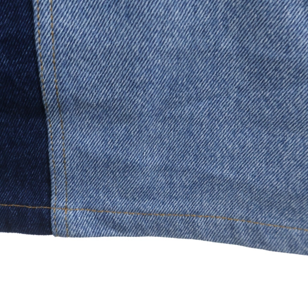MARINE SERRE(マリーン セル) REGENERATED DENIM MOONOGRAM STRAIGHT LEG TROUSERS リジェネレイテッドデニム モノグラムストレートレッグトラウザーズ パッチワークペインターパンツ ブルー