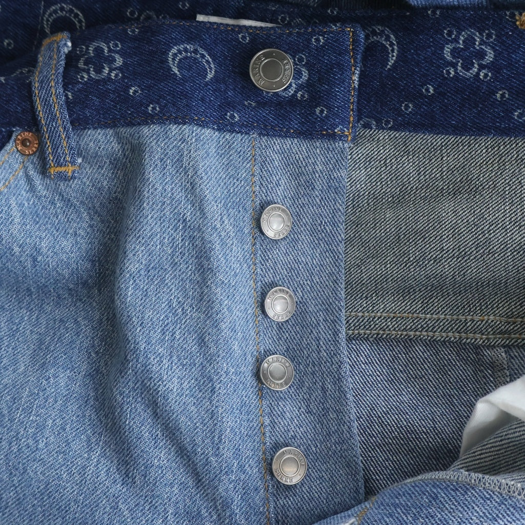 MARINE SERRE(マリーン セル) REGENERATED DENIM MOONOGRAM STRAIGHT LEG TROUSERS リジェネレイテッドデニム モノグラムストレートレッグトラウザーズ パッチワークペインターパンツ ブルー