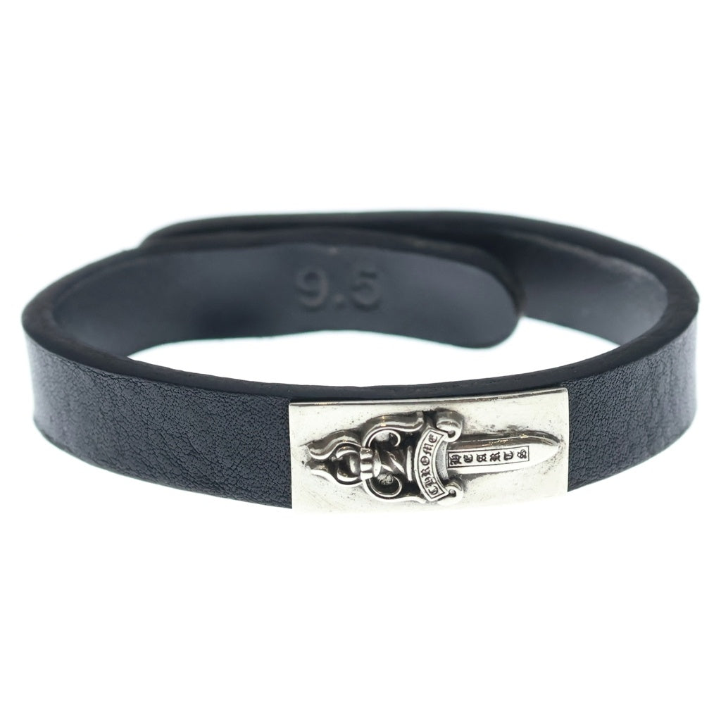 CHROME HEARTS(クロムハーツ) BRCLT CUFF PLATE ダガープレート レザーカフ ブレスレット シルバー/ブラック