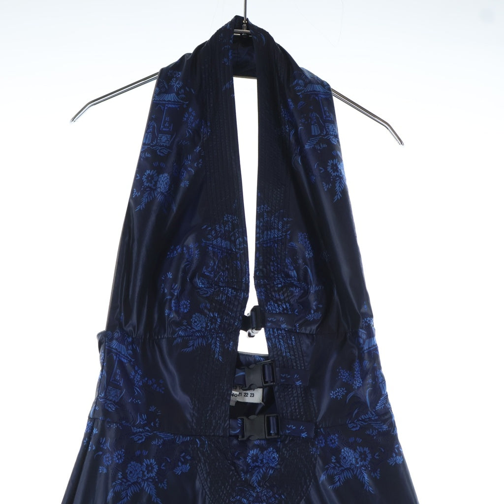 Maison Margiela(メゾンマルジェラ) 19SS ポリエステル シノワズリ柄 3連バックルドレス ワンピース ネイビー レディース S51CU0012