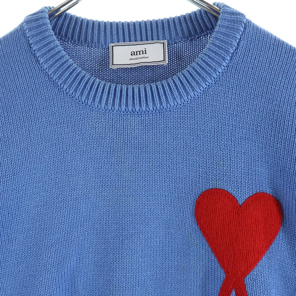 AMI Alexandre Mattiussi(アミアレクサンドルマテュッシ) KNIT SWEATER ビッグハートロゴ クルーネック コットンニット セーター ブルー A20HK009