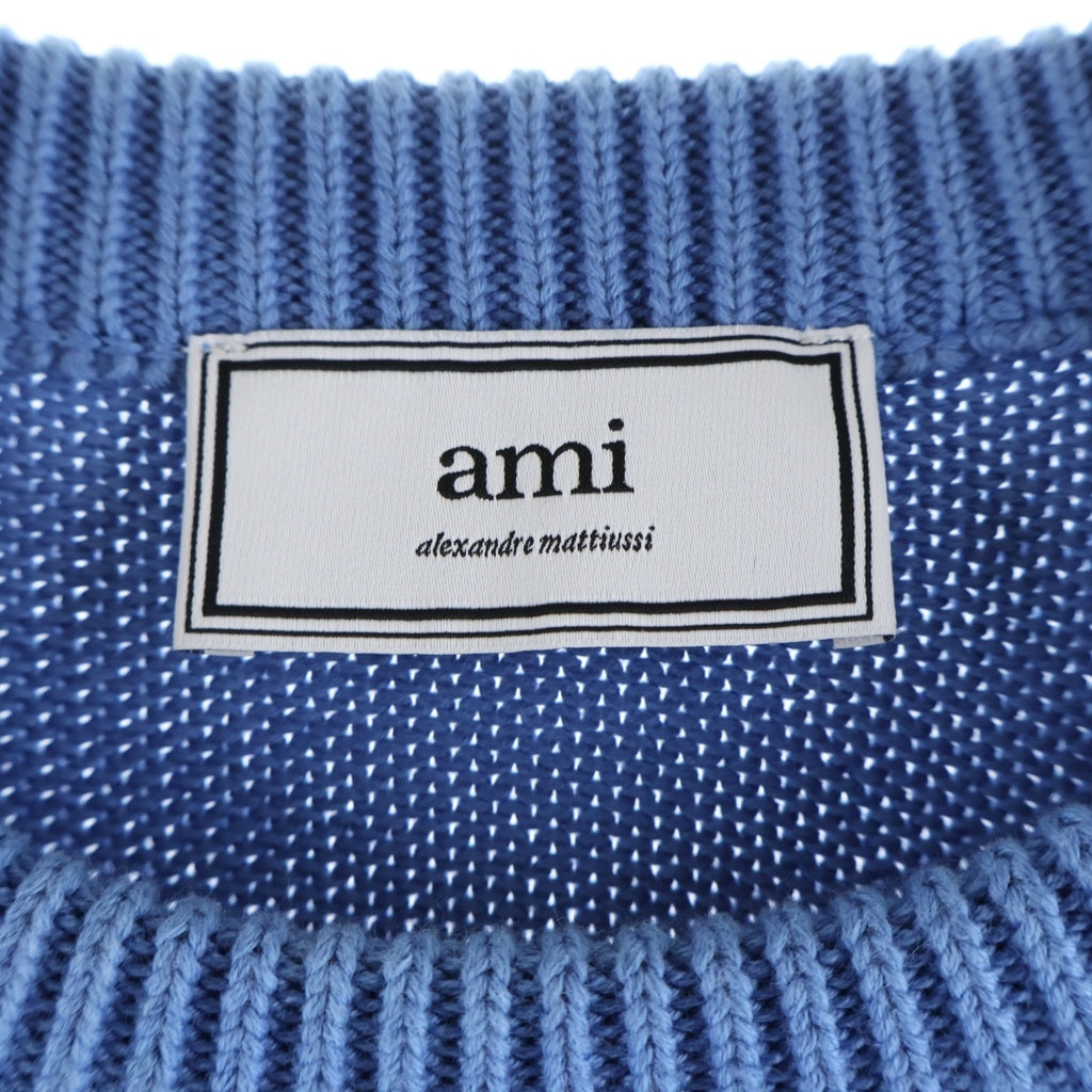AMI Alexandre Mattiussi(アミアレクサンドルマテュッシ) KNIT SWEATER ビッグハートロゴ クルーネック コットンニット セーター ブルー A20HK009
