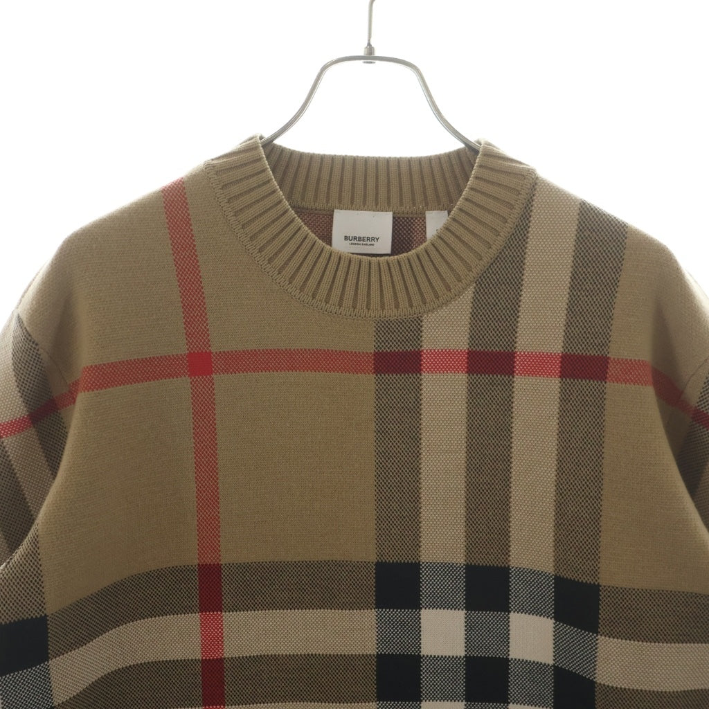 BURBERRY(バーバリー) CHECK TECHNICAL WOOL JACQUARD SWEATER ノバチェック テクニカルウールジャガード クルーネックニット セーター ブラウン 8039152