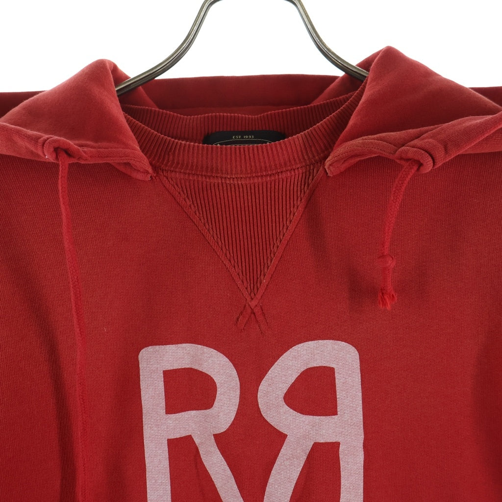 RRL(ダブルアールエル) フロントロゴプリント コットン フーデッド スウェット 後付け パーカー レッド