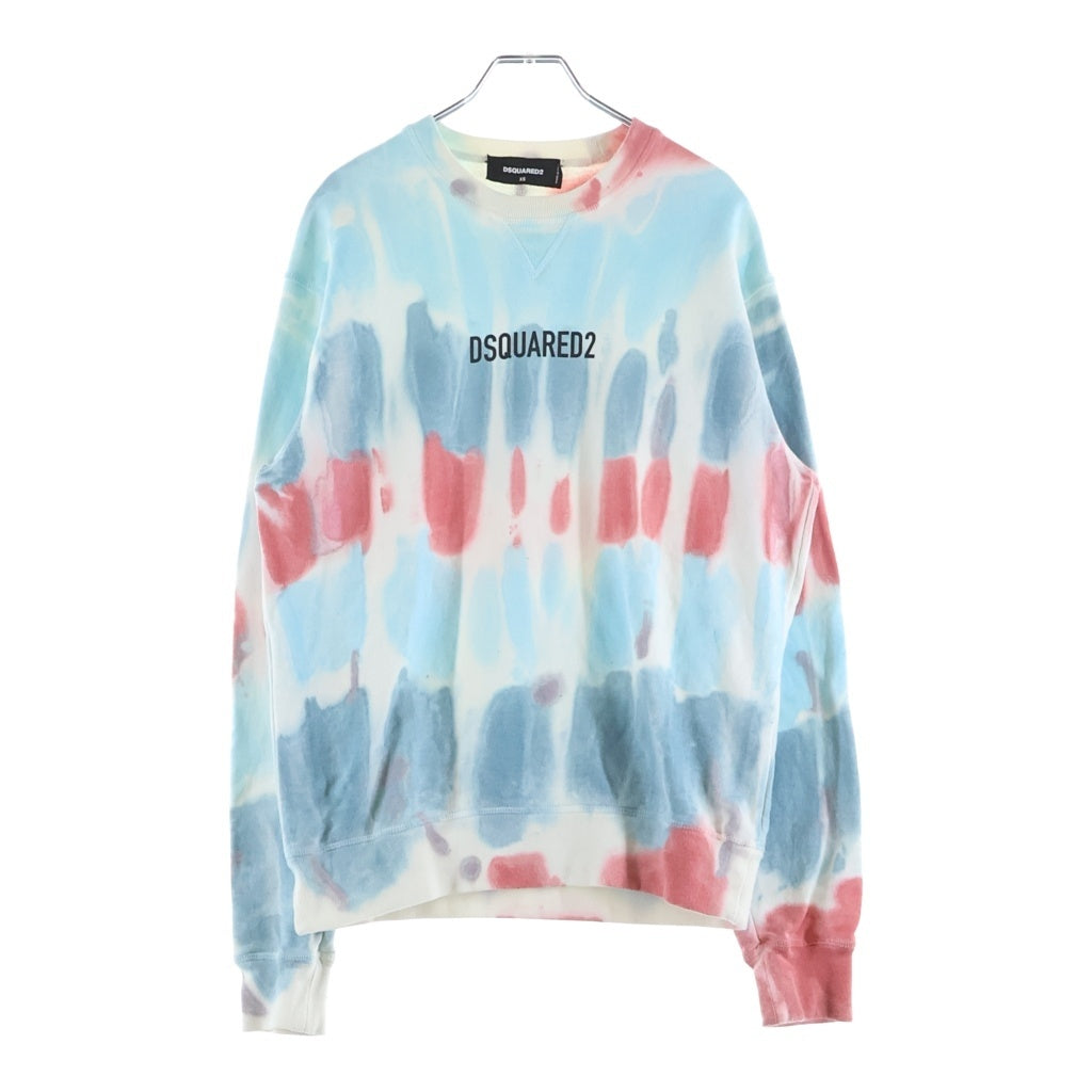 DSQUARED2(ディースクエアード) 23SS タイダイ染 クルーネック コットン スウェット トレーナー ホワイト/ブルー/レッド S71GU0566 S25539
