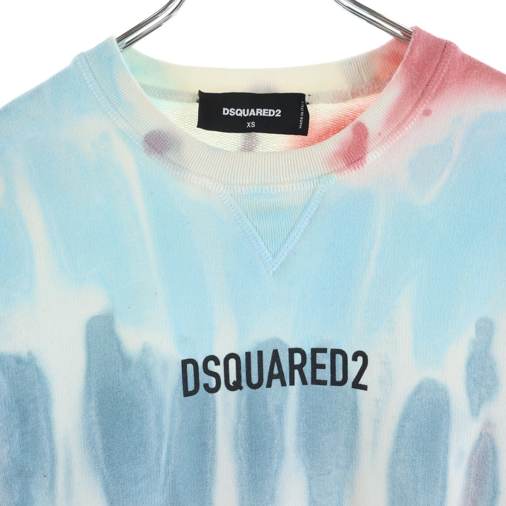DSQUARED2(ディースクエアード) 23SS タイダイ染 クルーネック コットン スウェット トレーナー ホワイト/ブルー/レッド S71GU0566 S25539