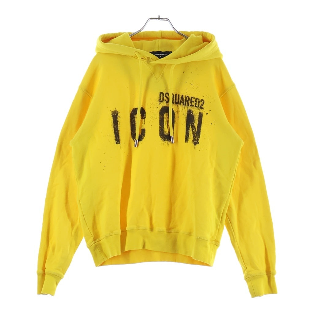 DSQUARED2(ディースクエアード) 22AW ICON SPRAY SWEATSHIRT スプレー ロゴ プリント フーデッド プルオーバー スウェット パーカー イエロー S79GU0055 S25516