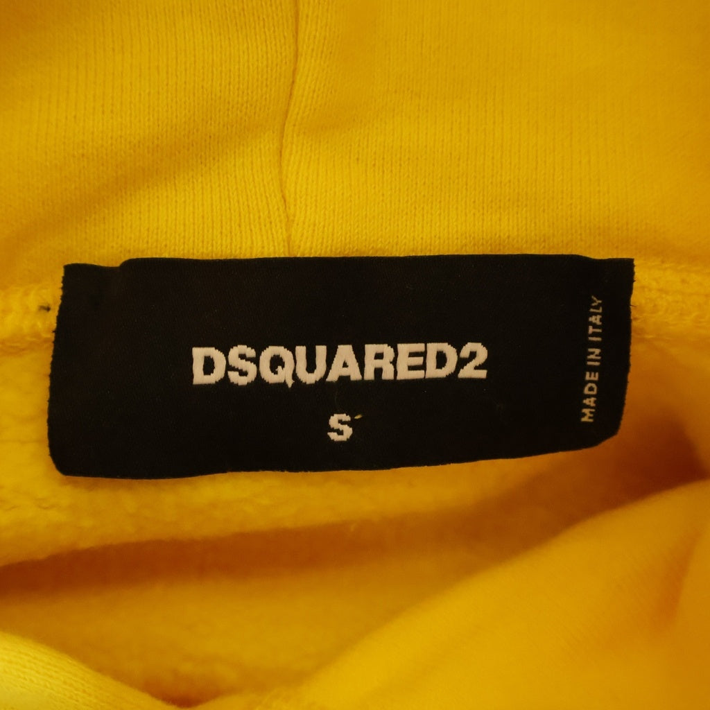 DSQUARED2(ディースクエアード) 22AW ICON SPRAY SWEATSHIRT スプレー ロゴ プリント フーデッド プルオーバー スウェット パーカー イエロー S79GU0055 S25516