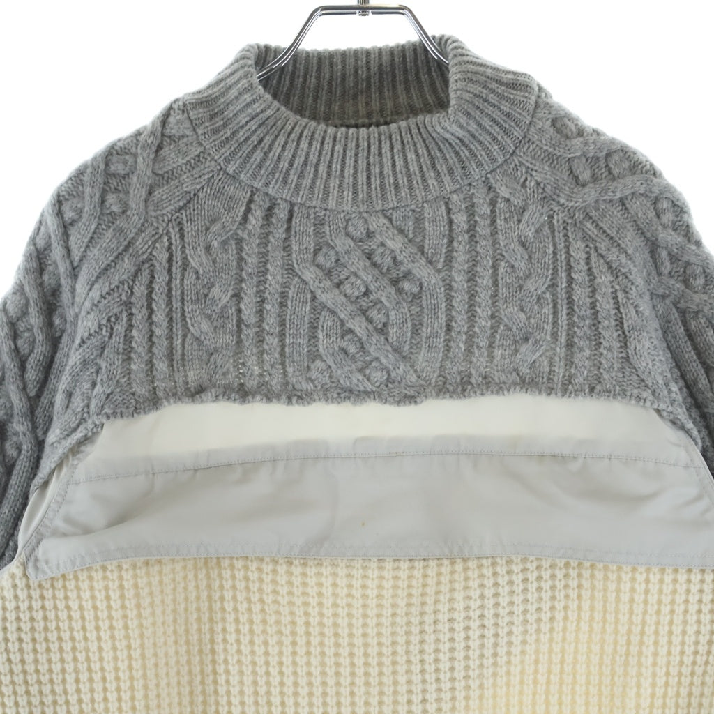 Sacai(サカイ) 19AW ドッキング ケーブル クルーネックニットセーター ホワイト/グレー 19-02118M