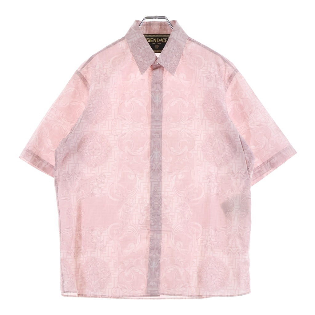 FENDI(フェンディ) ×VERSACE ヴェルサーチ フェンダーチェ 総柄 コットン半袖シャツ ピンク FS0795 AKDJ