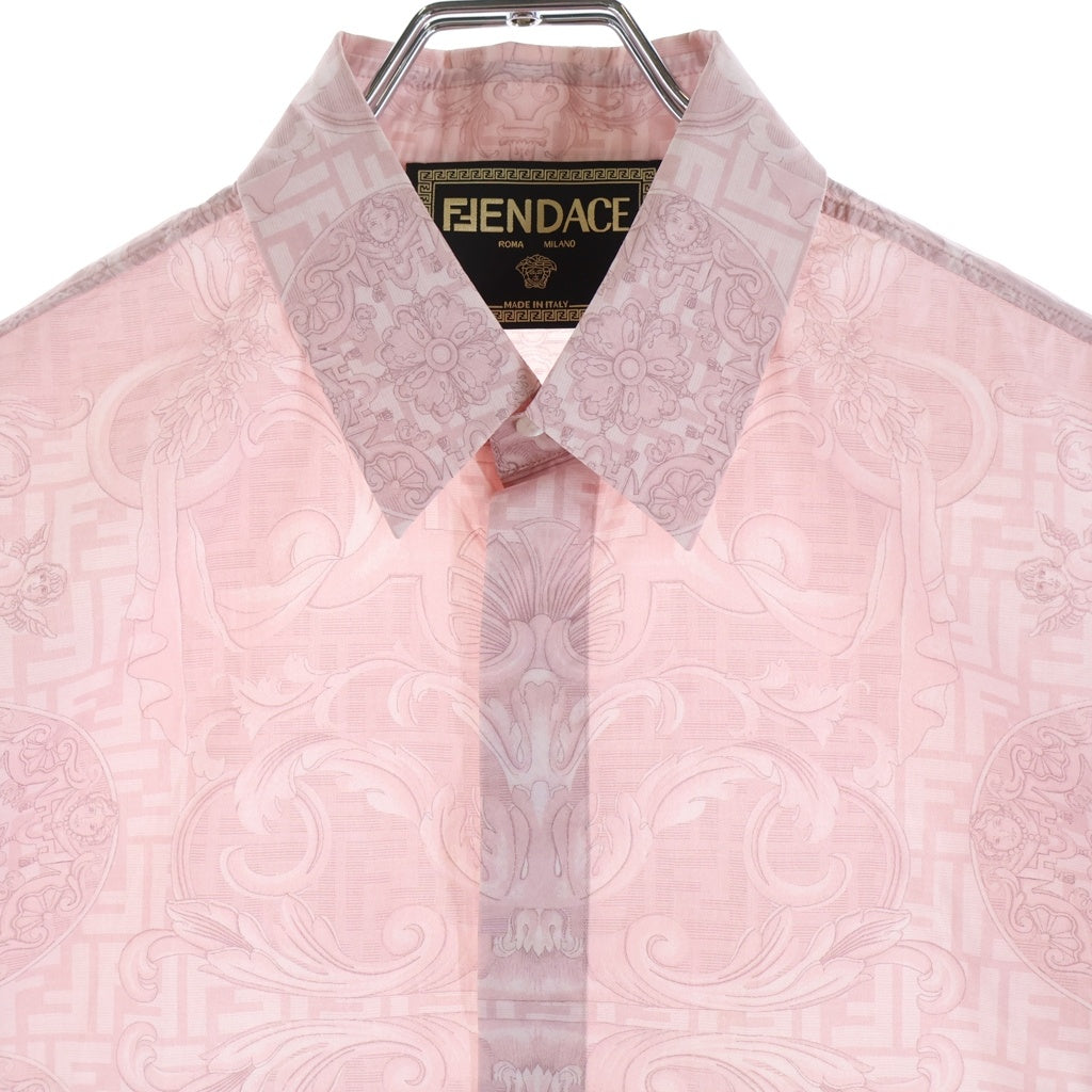 FENDI(フェンディ) ×VERSACE ヴェルサーチ フェンダーチェ 総柄 コットン半袖シャツ ピンク FS0795 AKDJ