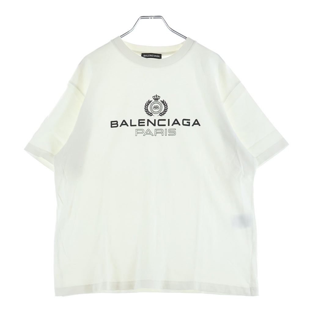 BALENCIAGA(バレンシアガ) BBロゴ フロントプリント クルーネック半袖Tシャツ カットソー ホワイト 594579 TGV60