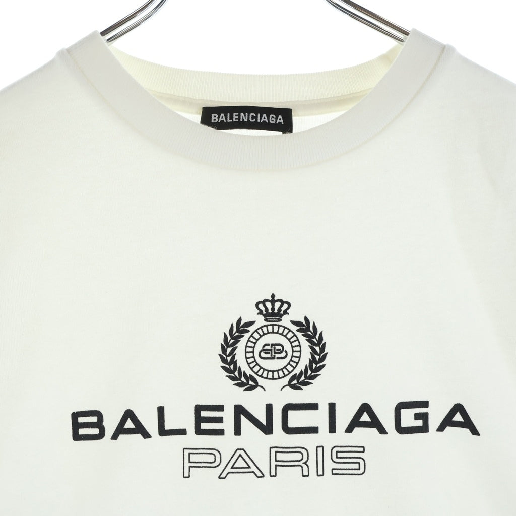 BALENCIAGA(バレンシアガ) BBロゴ フロントプリント クルーネック半袖Tシャツ カットソー ホワイト 594579 TGV60