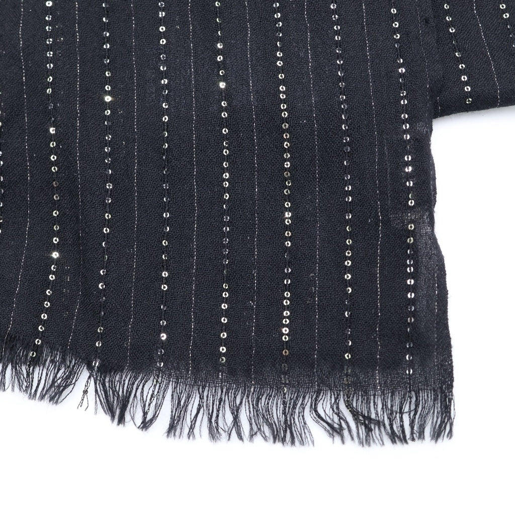 SAINT LAURENT PARIS(サンローランパリ) カシミヤ混 スパンコール ストライプ スカーフ ストール ブラック レディース