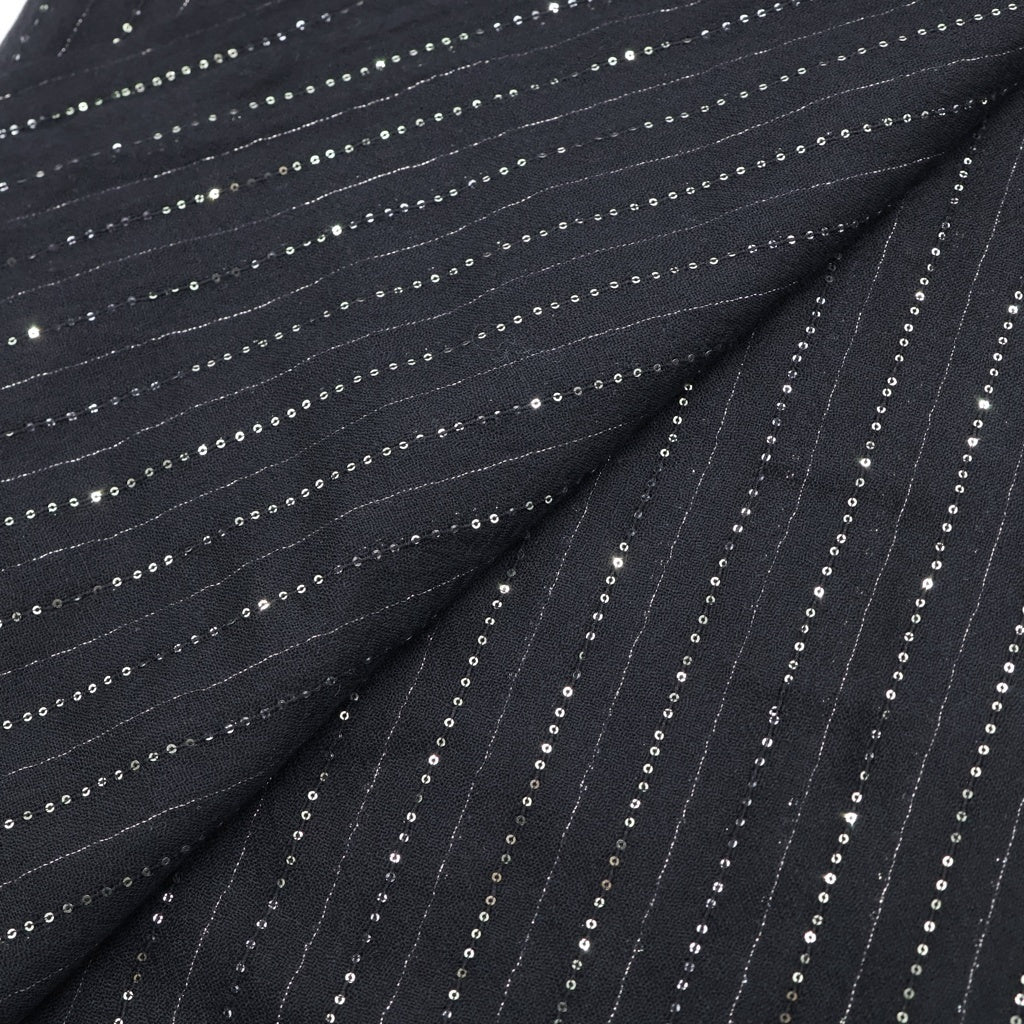 SAINT LAURENT PARIS(サンローランパリ) カシミヤ混 スパンコール ストライプ スカーフ ストール ブラック レディース