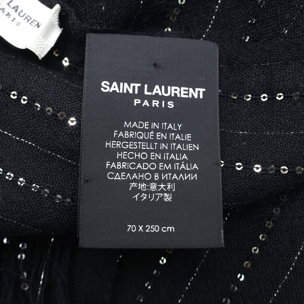 SAINT LAURENT PARIS(サンローランパリ) カシミヤ混 スパンコール ストライプ スカーフ ストール ブラック レディース