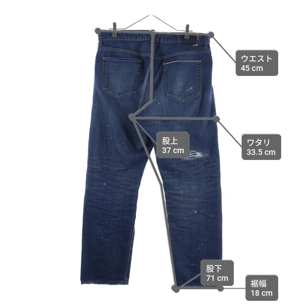 UNIFORM EXPERIMENT(ユニフォームエクスペリメント) 25AW DAMAGED DENIM TAPERED-FIT JEANS テーパードフィット ジップフライダメージデニムパンツ インディゴ UE-252055