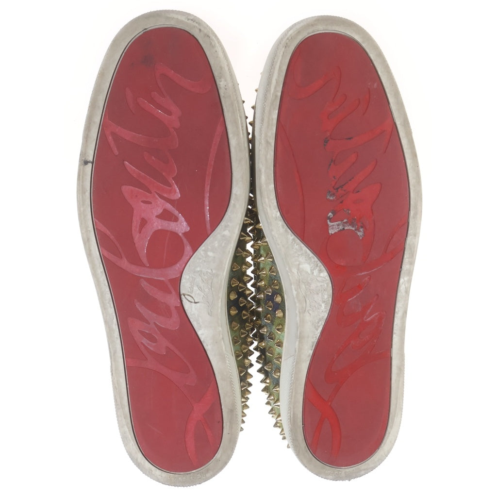 CHRISTIAN LOUBOUTIN(クリスチャンルブタン) スパイクスタッズ チェックファブリック スリッポン ローカット スニーカー グリーン/ゴールド