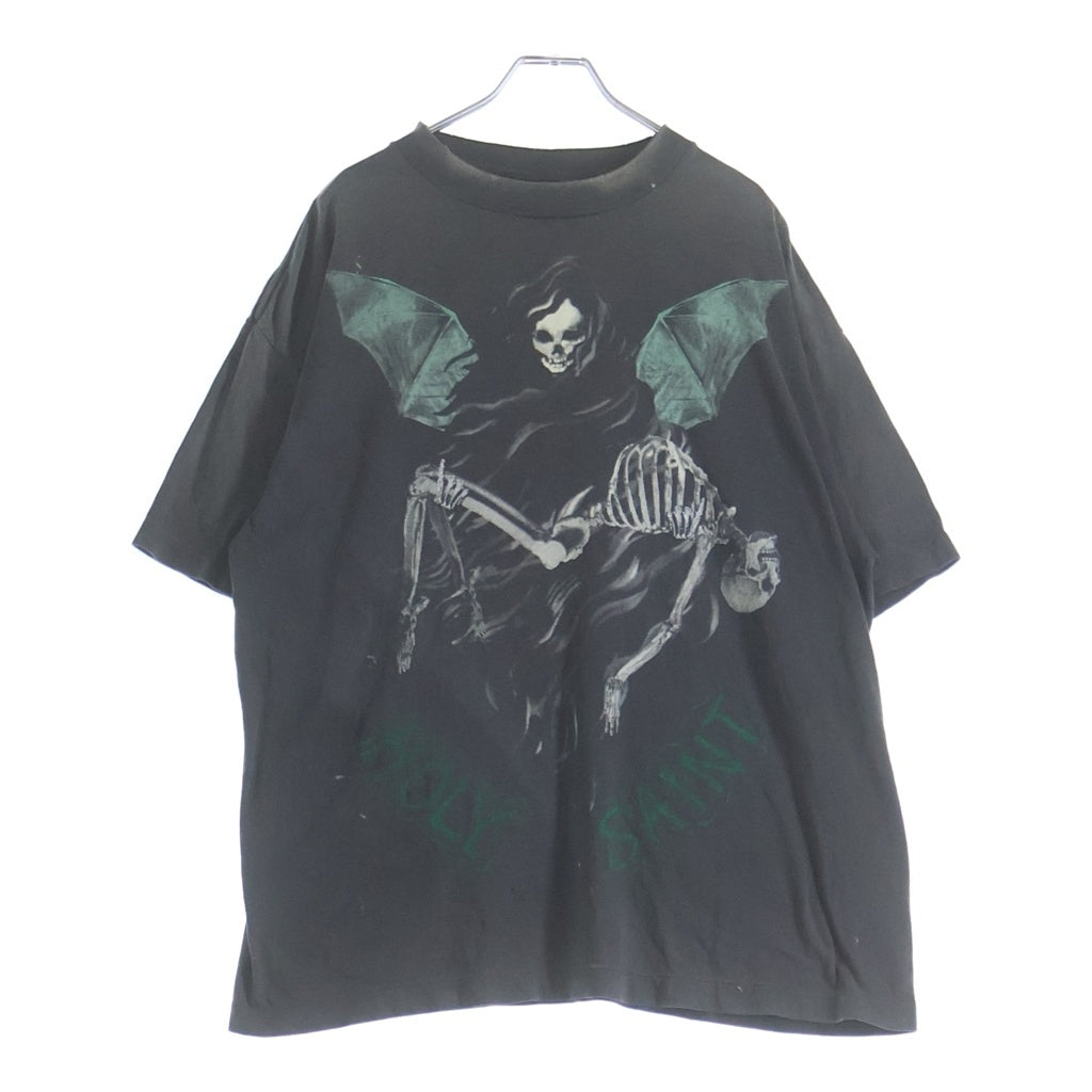 SAINT MICHAEL(セントマイケル) 25AW VINTAGE HOLY SAINT TEE ヴィンテージ ホーリーセイント スカル 両面プリント クルーネック半袖Tシャツ カットソー グレー SM-HR1-0000-011