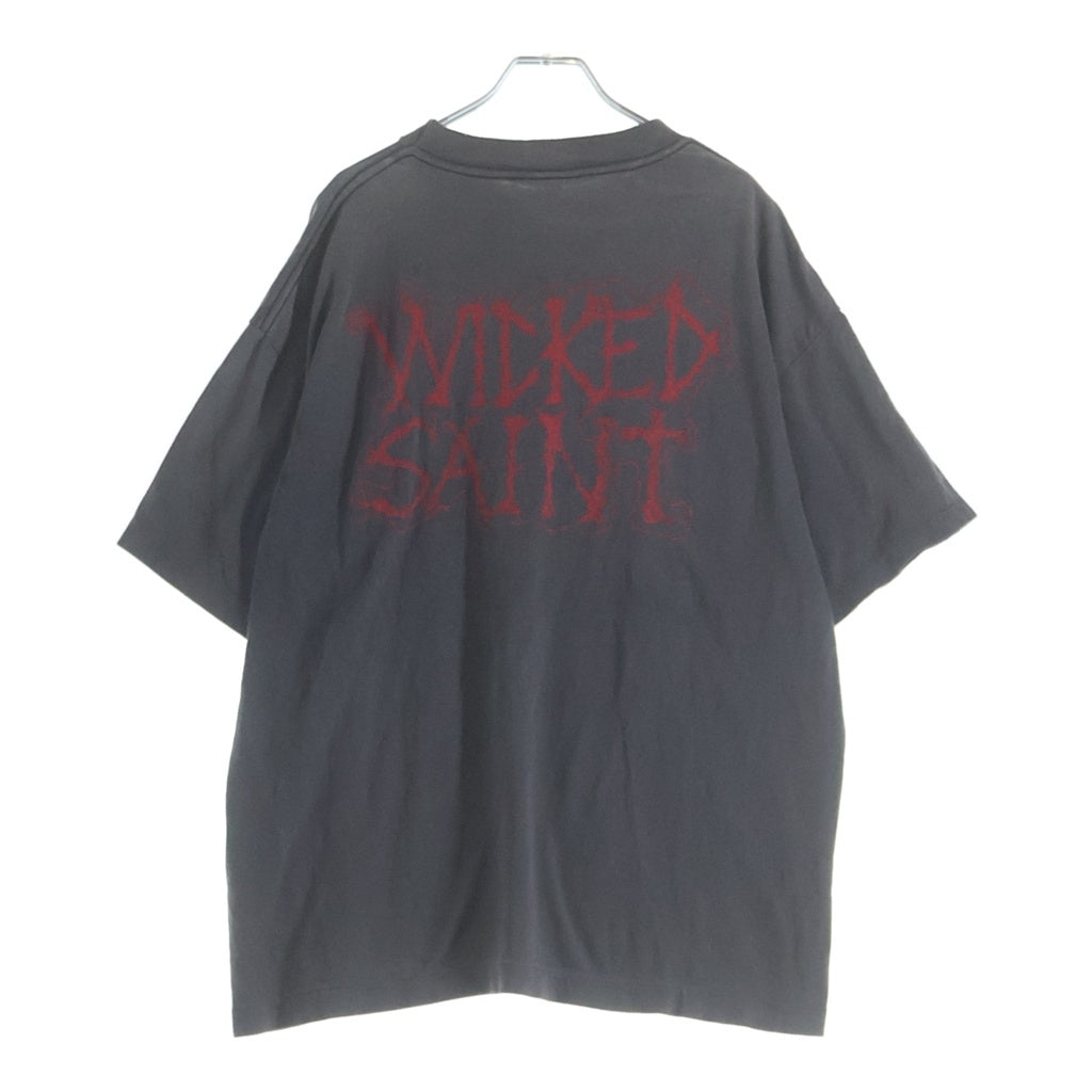 SAINT MICHAEL(セントマイケル) 25AW VINTAGE HOLY SAINT TEE ヴィンテージ ホーリーセイント スカル 両面プリント クルーネック半袖Tシャツ カットソー グレー SM-HR1-0000-011