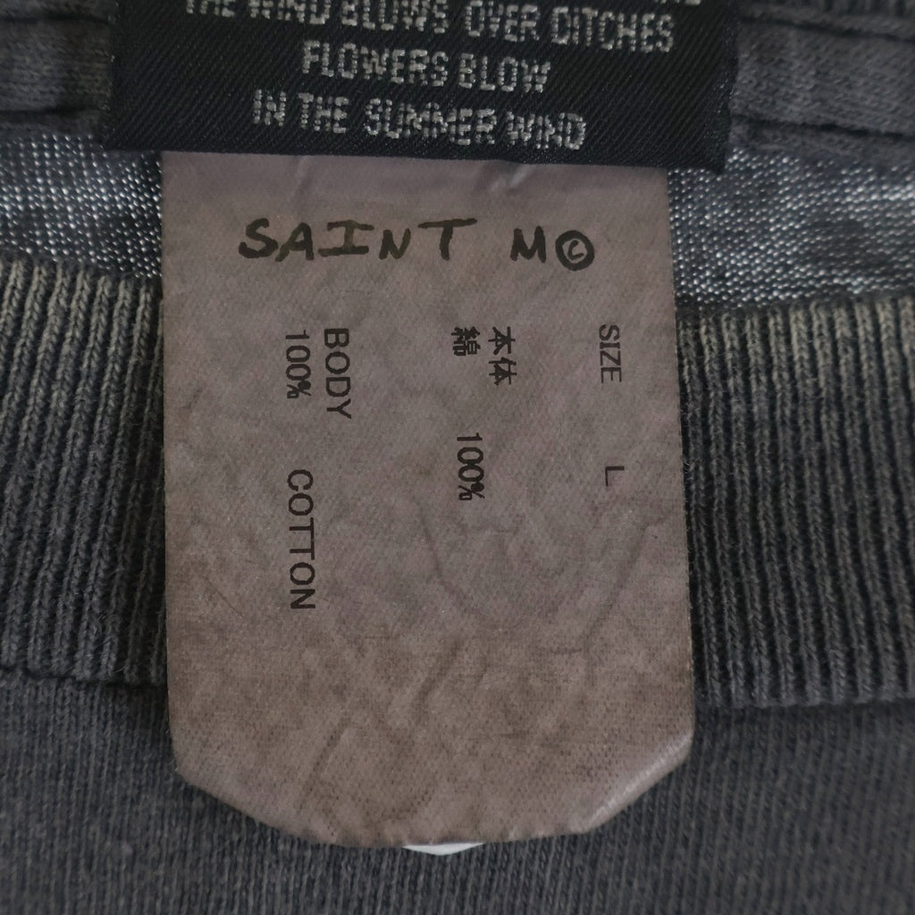 SAINT MICHAEL(セントマイケル) 25AW VINTAGE HOLY SAINT TEE ヴィンテージ ホーリーセイント スカル 両面プリント クルーネック半袖Tシャツ カットソー グレー SM-HR1-0000-011