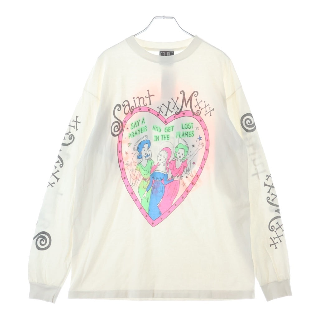 SAINT MICHAEL(セントマイケル) 24SS LS TEE PINK HEART ピンクハート クルーネック 長袖Tシャツ カットソー ホワイト SM-YS8-0000-020