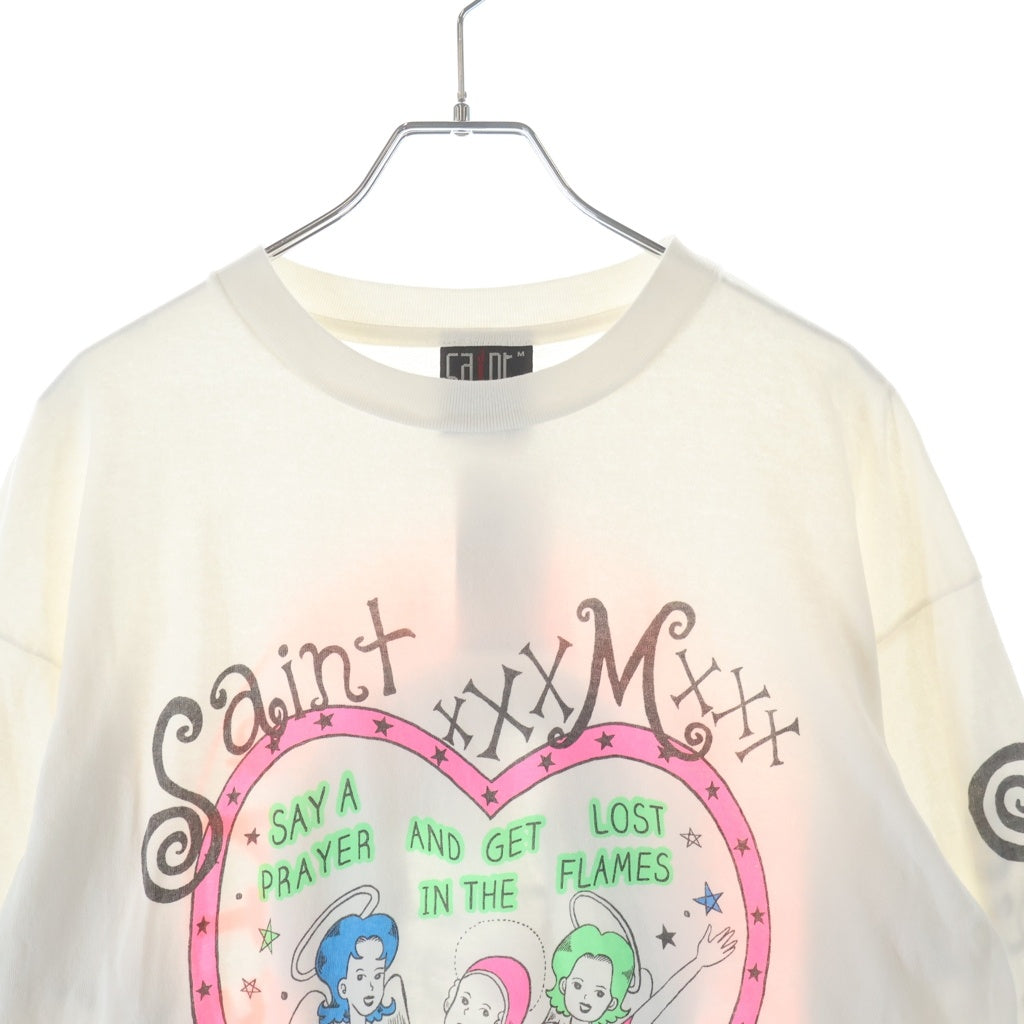 SAINT MICHAEL(セントマイケル) 24SS LS TEE PINK HEART ピンクハート クルーネック 長袖Tシャツ カットソー ホワイト SM-YS8-0000-020