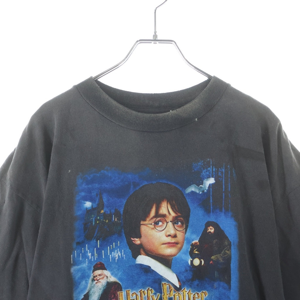 SAINT MICHAEL(セントマイケル) 25AW HP_SS TEE ヴィンテージ加工 ハリーポッター プリントロゴ クルーネック 半袖Tシャツ カットソー ブラック SM-HR1-0000-C45