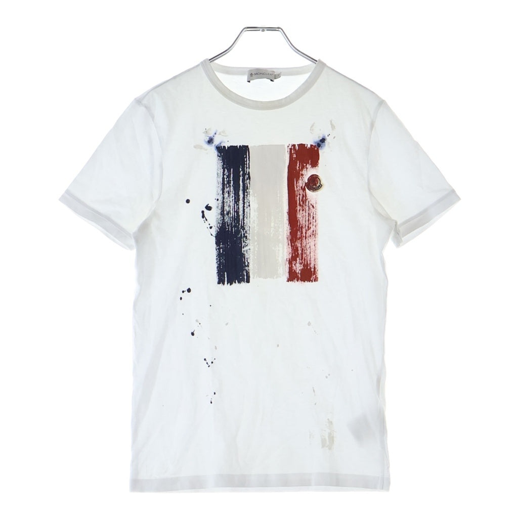 MONCLER(モンクレール) トリコロール 前面プリント ロゴ コットン クルーネック 半袖Tシャツ カットソー ホワイト 310918025450