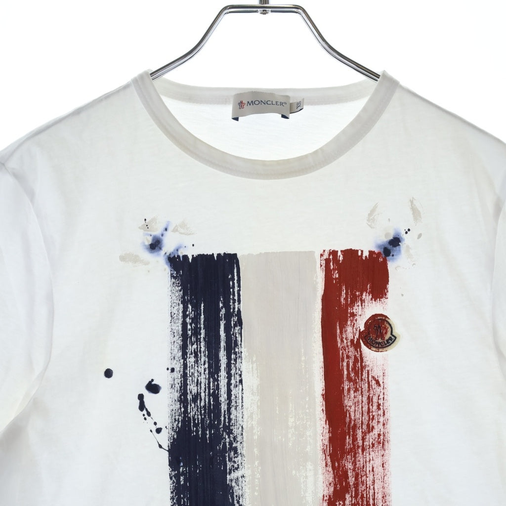 MONCLER(モンクレール) トリコロール 前面プリント ロゴ コットン クルーネック 半袖Tシャツ カットソー ホワイト 310918025450