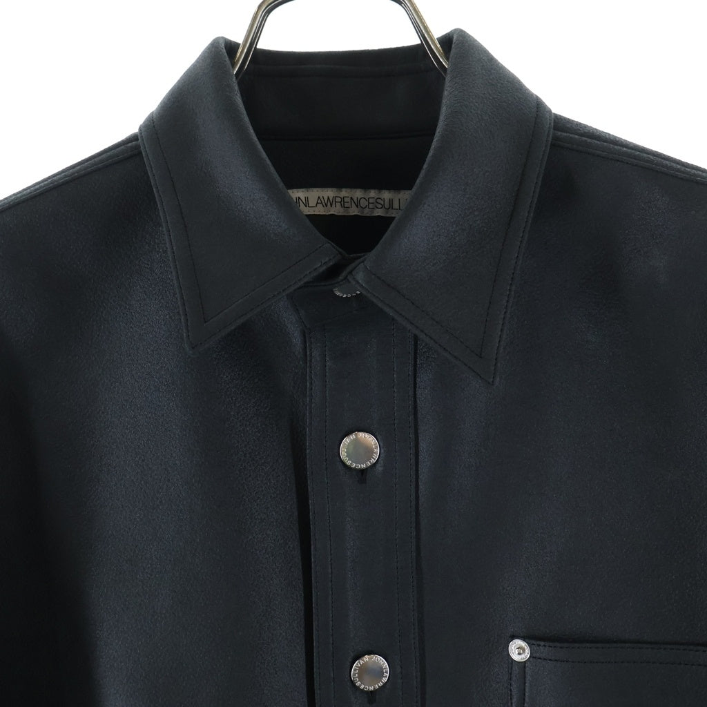 JOHN LAWRENCE SULLIVAN(ジョンローレンスサリバン) 22AW VEGAN LEATHER OVERSIZED SHIRT ヴィーガンレザー オーバーサイズ 長袖シャツ ブラック 3B002-0222-19