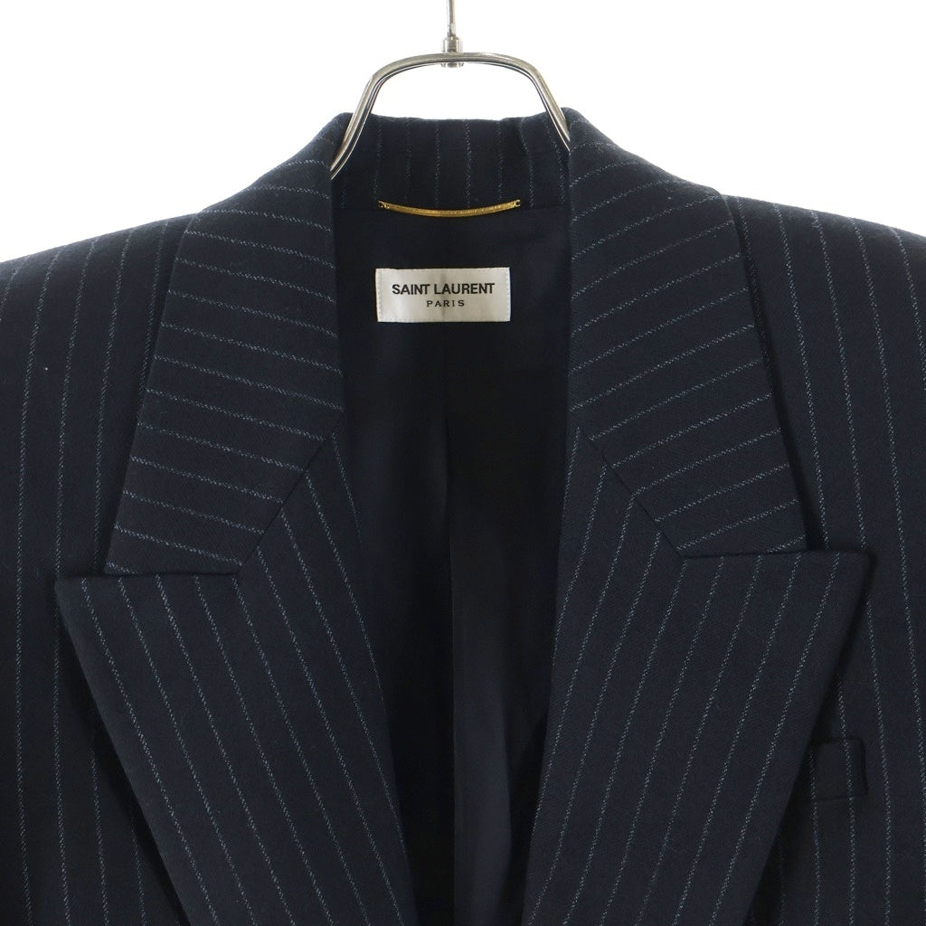 SAINT LAURENT PARIS(サンローランパリ) 23AW ストライプ柄 1B ウールシングルテーラードジャケット ブラック 758058 Y127W レディース