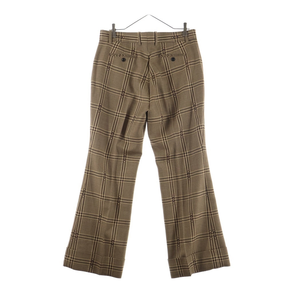 GUCCI(グッチ) 24SS ホースビット総柄 チェックウールスラックスパンツ ブラウン 756017 ZAOPD