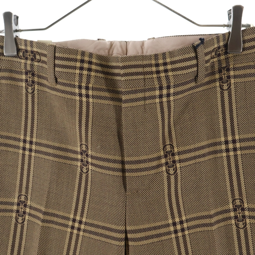 GUCCI(グッチ) 24SS ホースビット総柄 チェックウールスラックスパンツ ブラウン 756017 ZAOPD