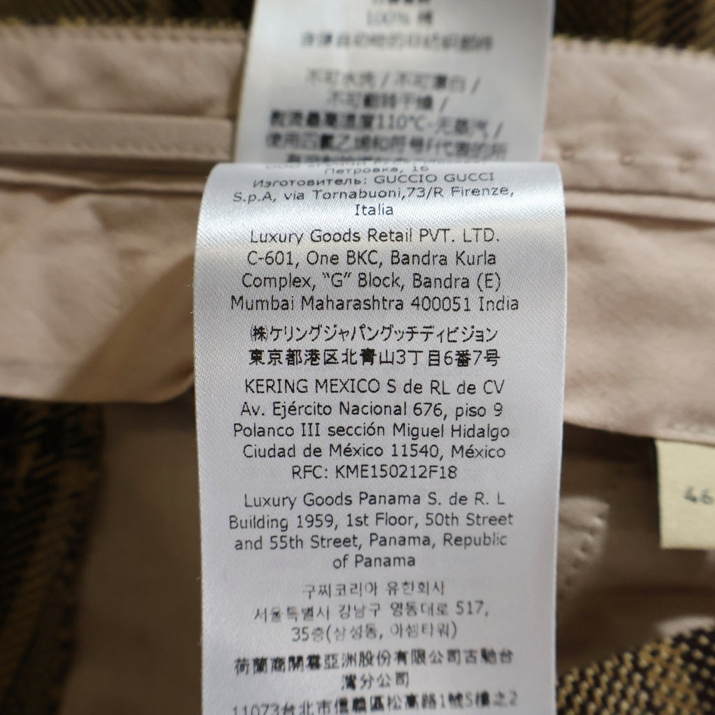 GUCCI(グッチ) 24SS ホースビット総柄 チェックウールスラックスパンツ ブラウン 756017 ZAOPD