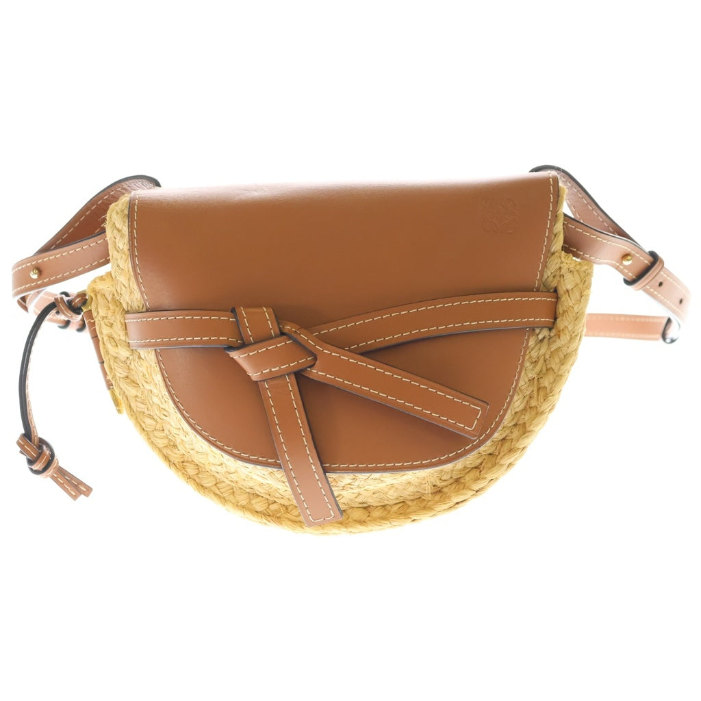 LOEWE(ロエベ) 19SS ゲートバッグ スモール ラフィア レザーショルダーバッグ ブラウン/ベージュ 329.13.T20 レディース