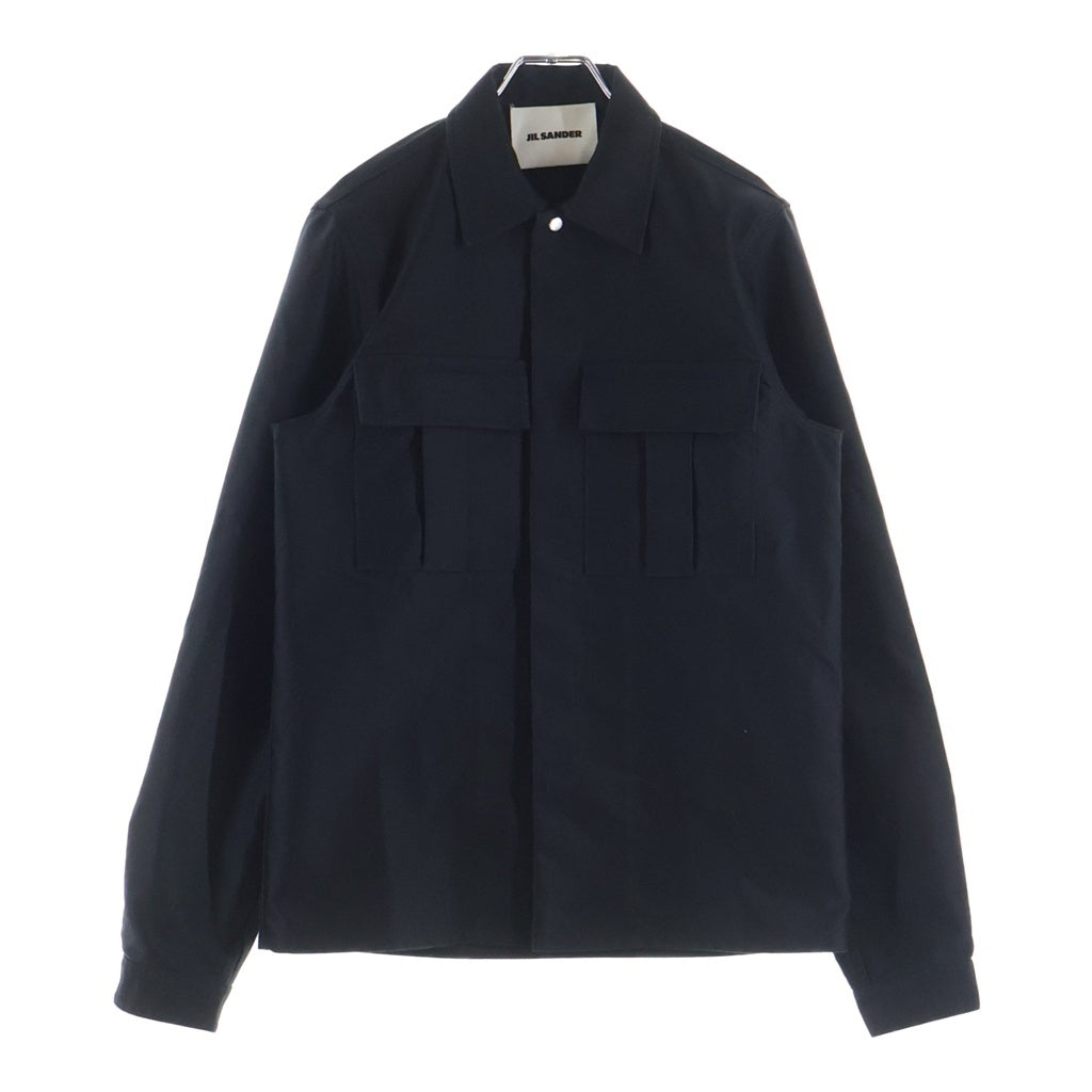 JIL SANDER(ジルサンダー) 2 POCKET MILITARY OVERSHIRT 2ポケット ミリタリー コットンツイル 長袖オーバーシャツ ブラック JSMS740526 MS24100011