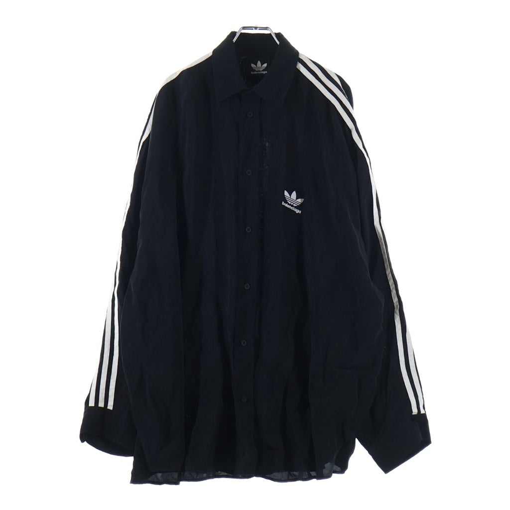 BALENCIAGA(バレンシアガ) ×ADIDAS CUPRO SHIRT アディダス 胸ロゴ サイドライン 長袖キュプラシャツ ブラック 725366 TN040