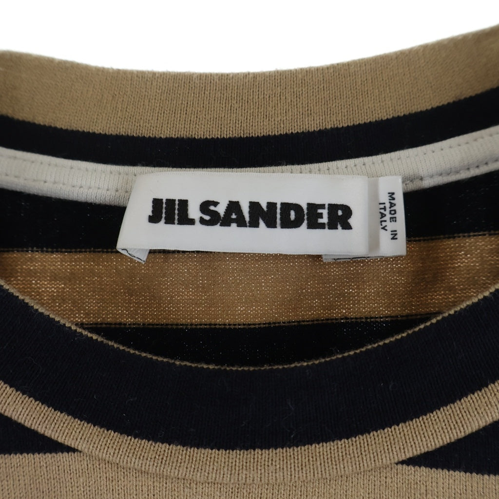 JIL SANDER(ジルサンダー) オーバーサイズ ポケット付 ボーダーTシャツ 半袖クルーネックカットソー ブラウン/ブラック JSU0707011 M024711891