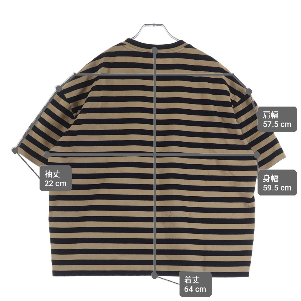 JIL SANDER(ジルサンダー) オーバーサイズ ポケット付 ボーダーTシャツ 半袖クルーネックカットソー ブラウン/ブラック JSU0707011 M024711891