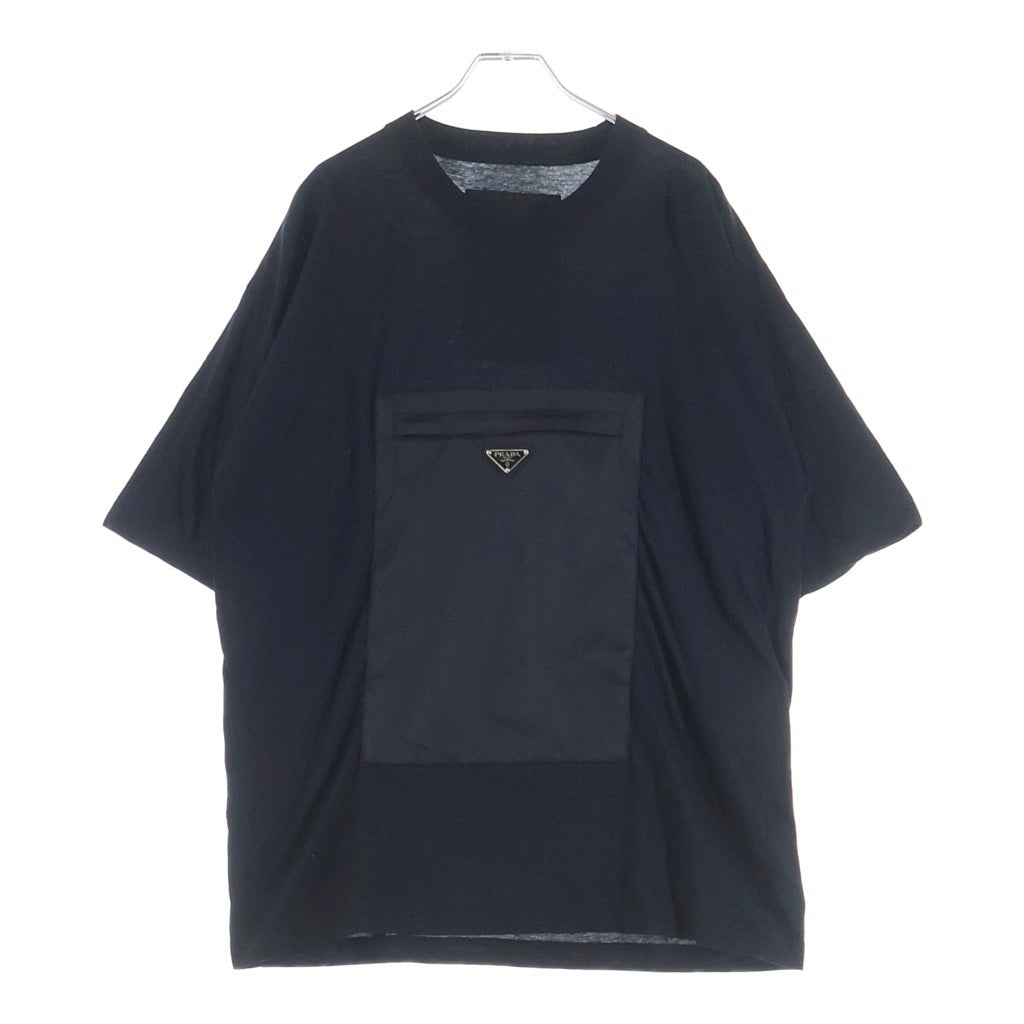 PRADA(プラダ) 20SS ZIPPED GABARDINE POCKET TEE フロント三角ロゴプレート ギャバジンポケット付 Tシャツ 半袖クルーネックカットソー ブラック UJN537 S191 1S9T