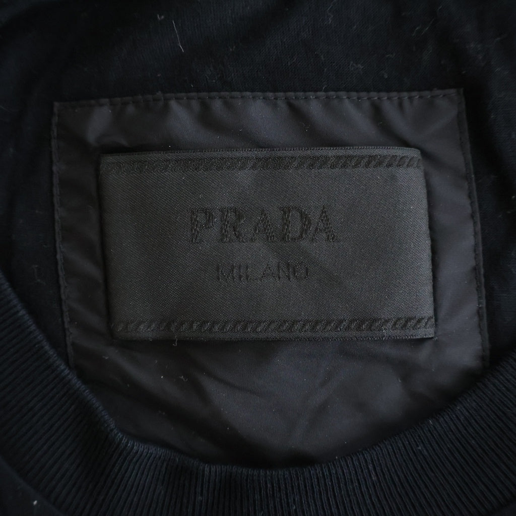 PRADA(プラダ) 20SS ZIPPED GABARDINE POCKET TEE フロント三角ロゴプレート ギャバジンポケット付 Tシャツ 半袖クルーネックカットソー ブラック UJN537 S191 1S9T