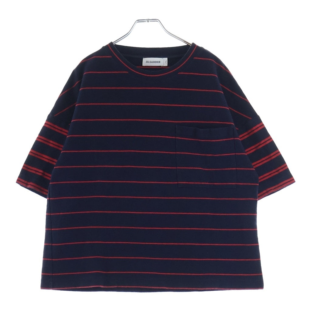 JIL SANDER(ジルサンダー) 18SS ボーダーTシャツ 半袖クルーネックカットソー ネイビー/レッド JSUM707016 MM246918A